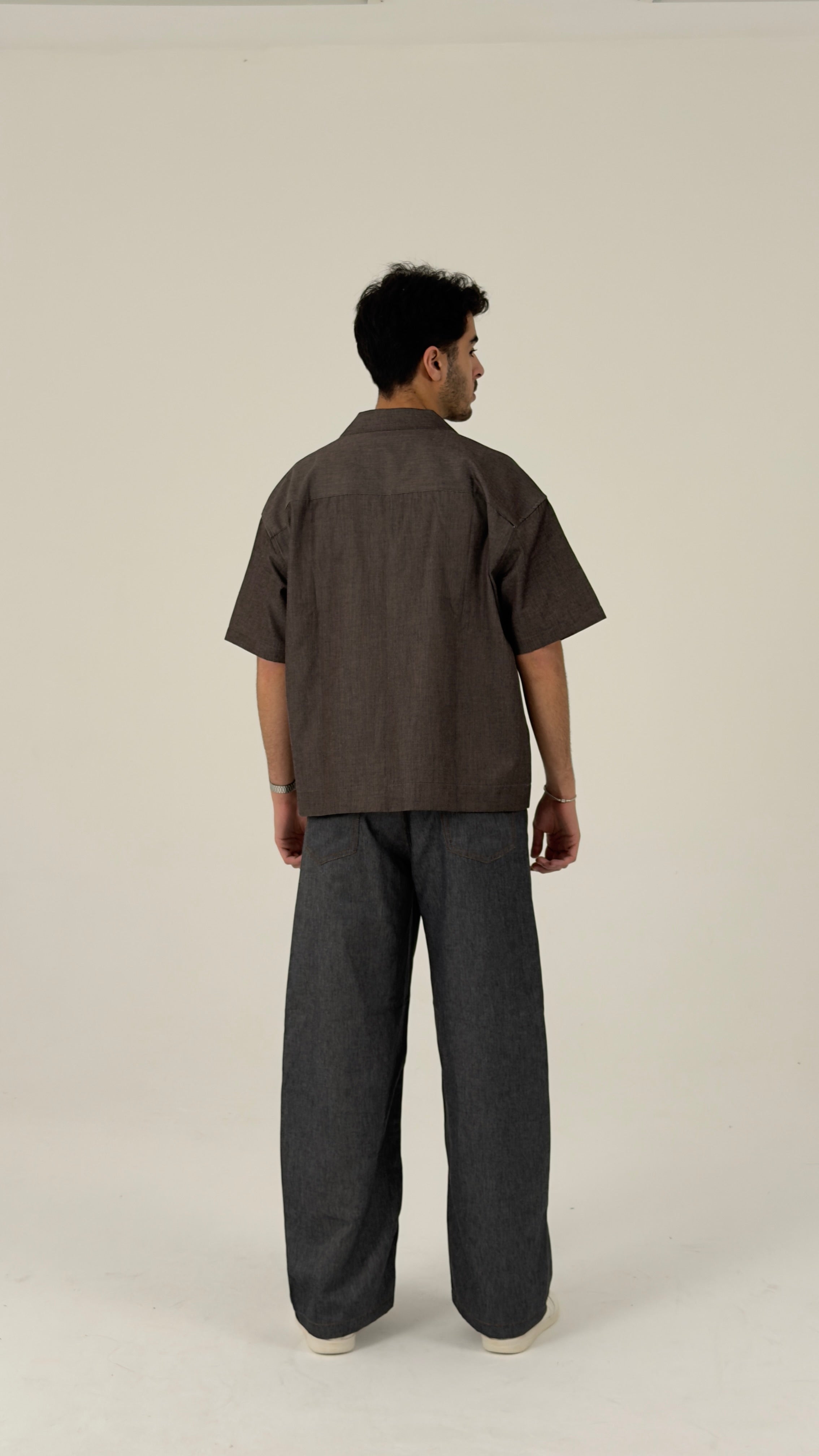 Structured Short-Sleeve Utility Shirt with Oriental Frog-Closure Details