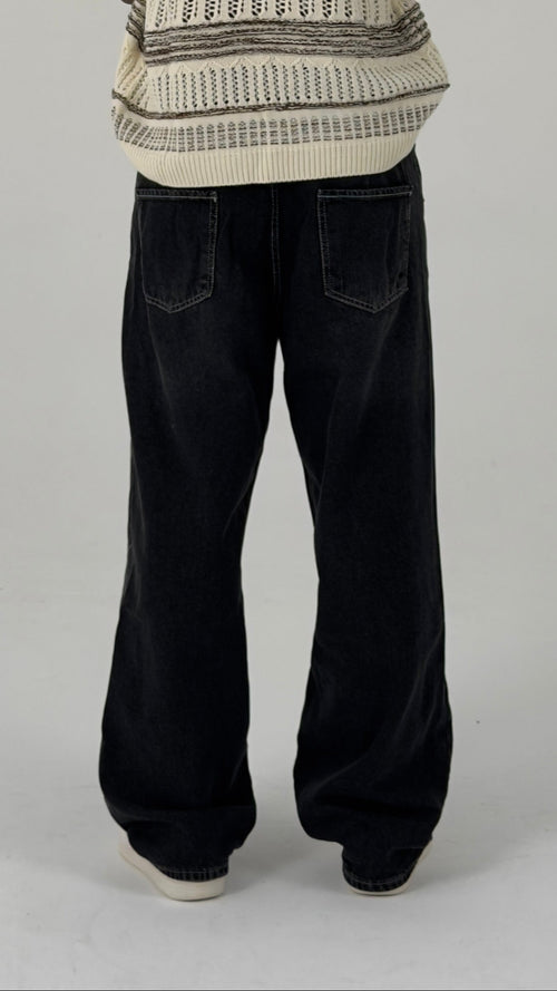 Black Baggy Jeans with Front Seam