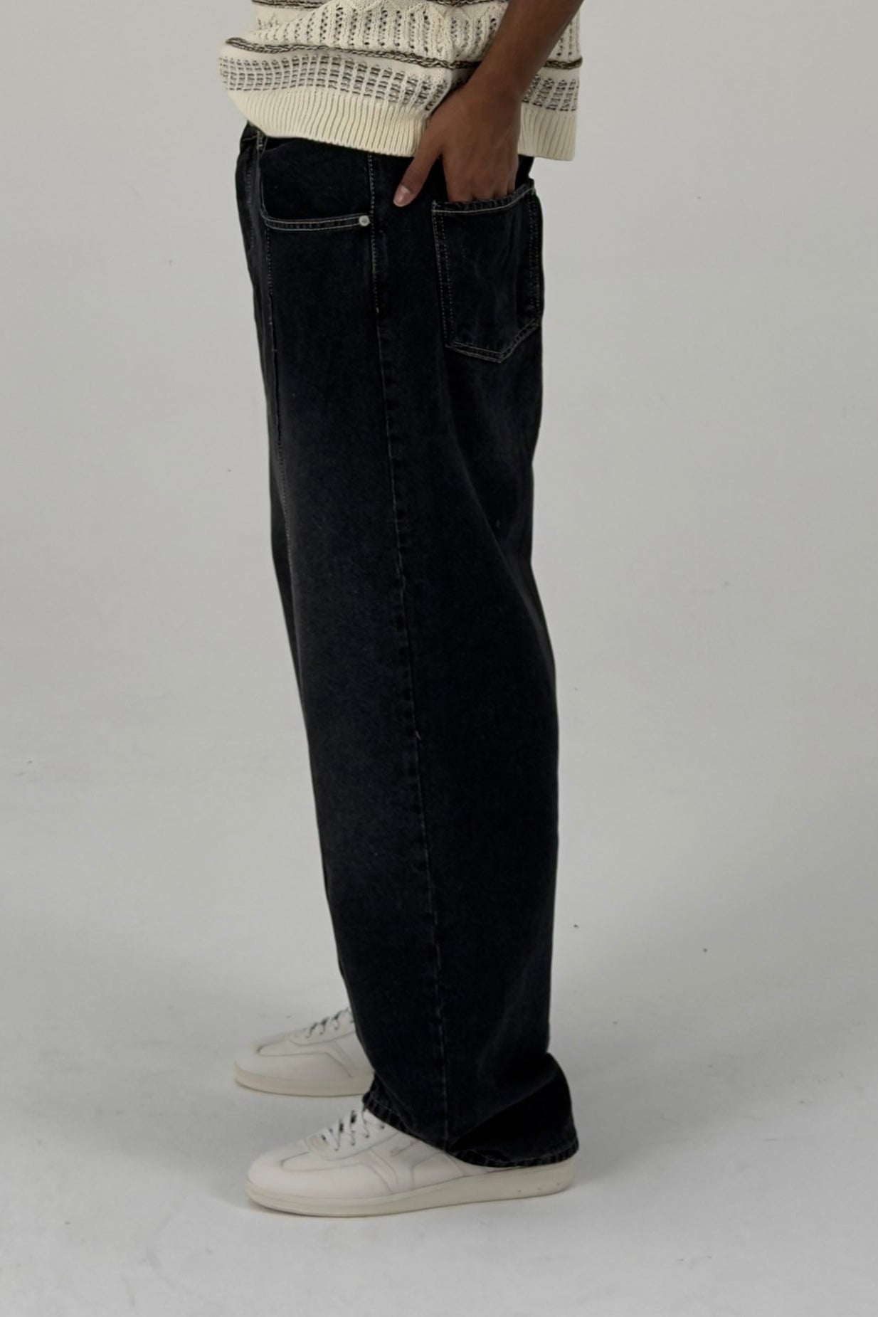 Black Baggy Jeans with Front Seam