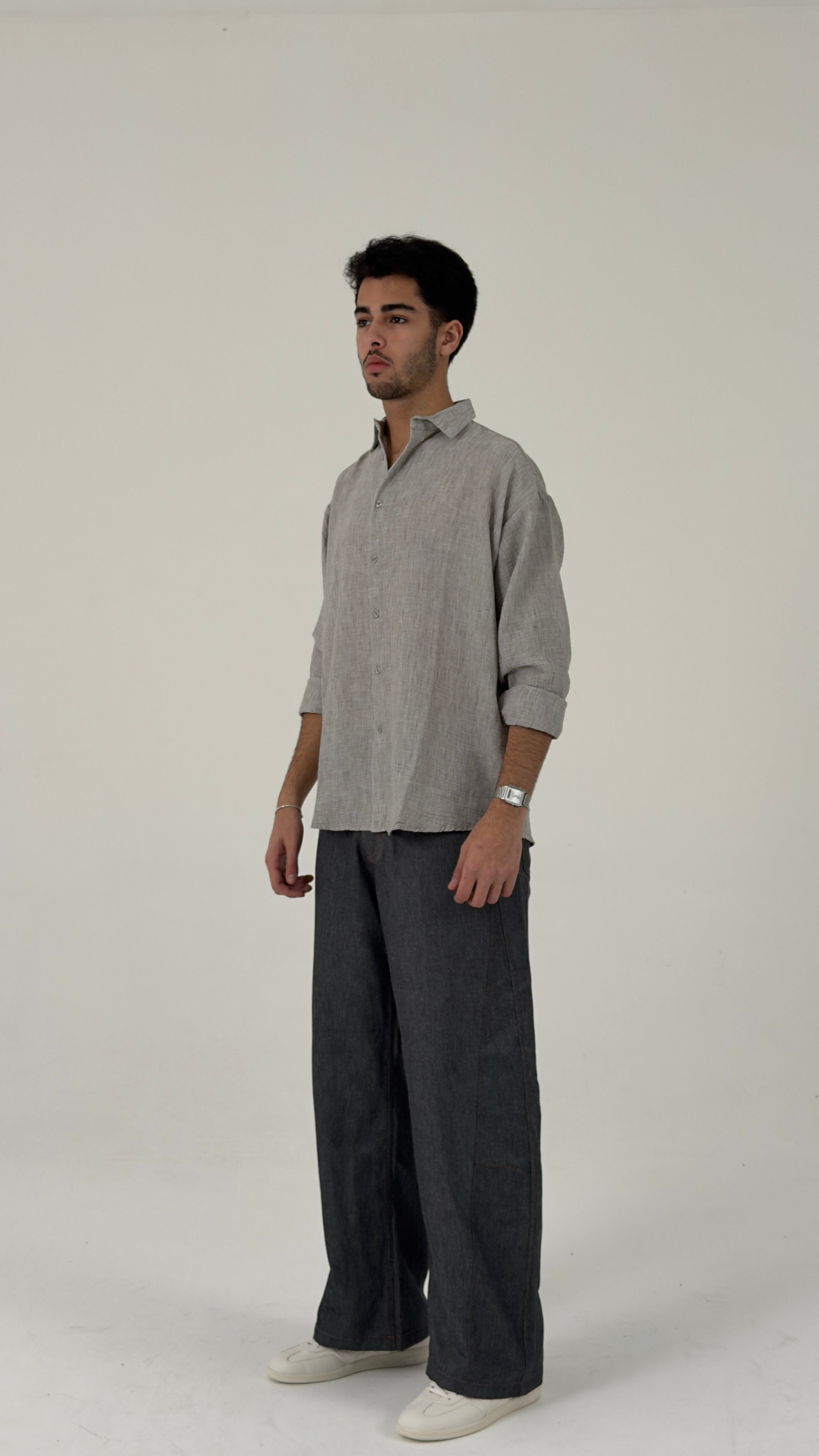 Relaxed-Fit Textured Shirt in Stone Grey