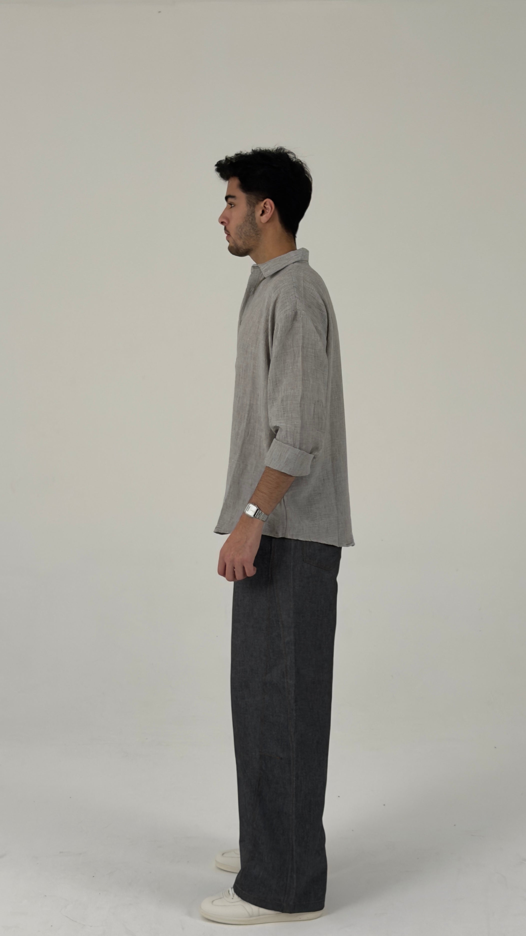 Relaxed-Fit Textured Shirt in Stone Grey