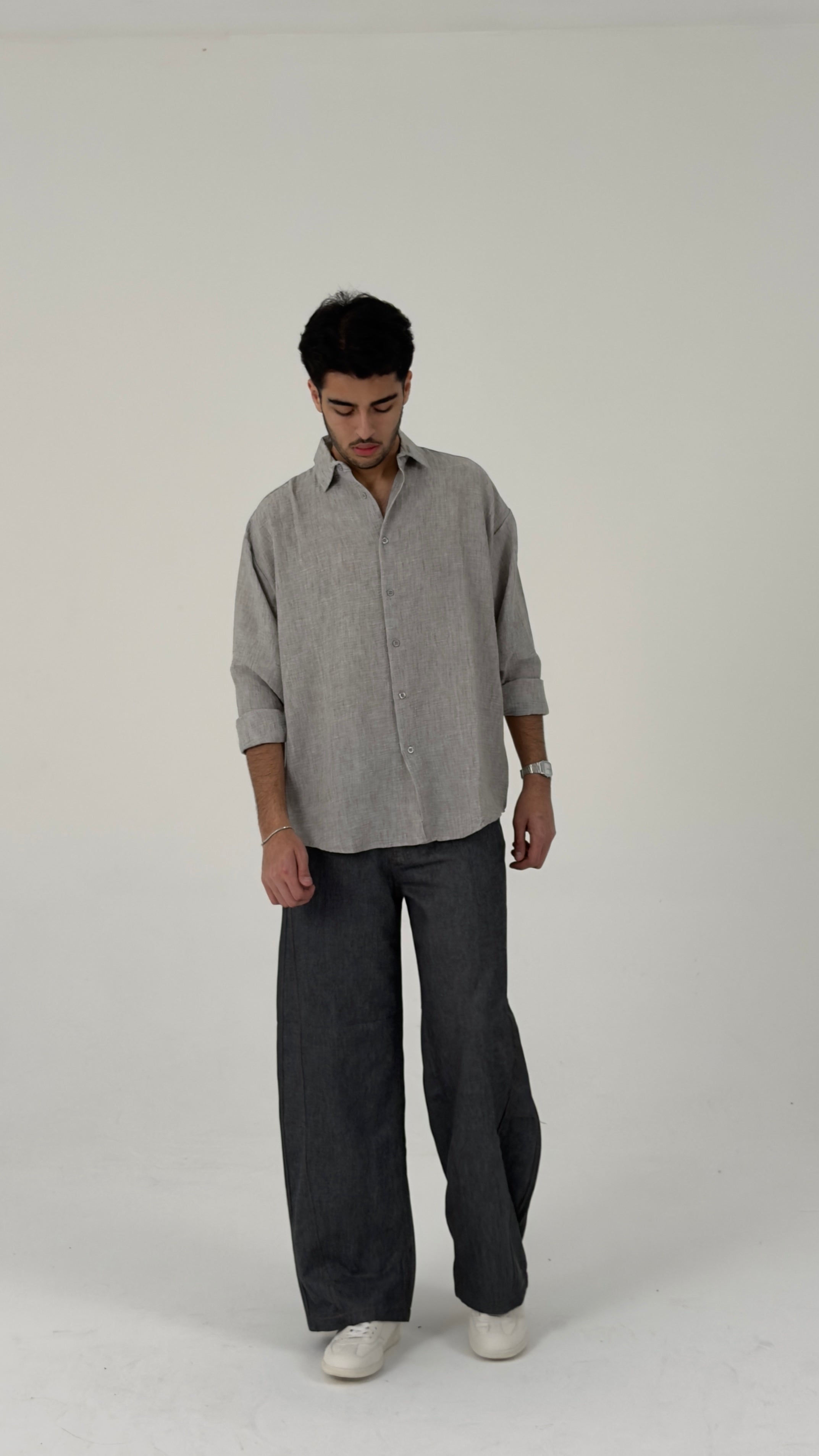 Relaxed-Fit Textured Shirt in Stone Grey