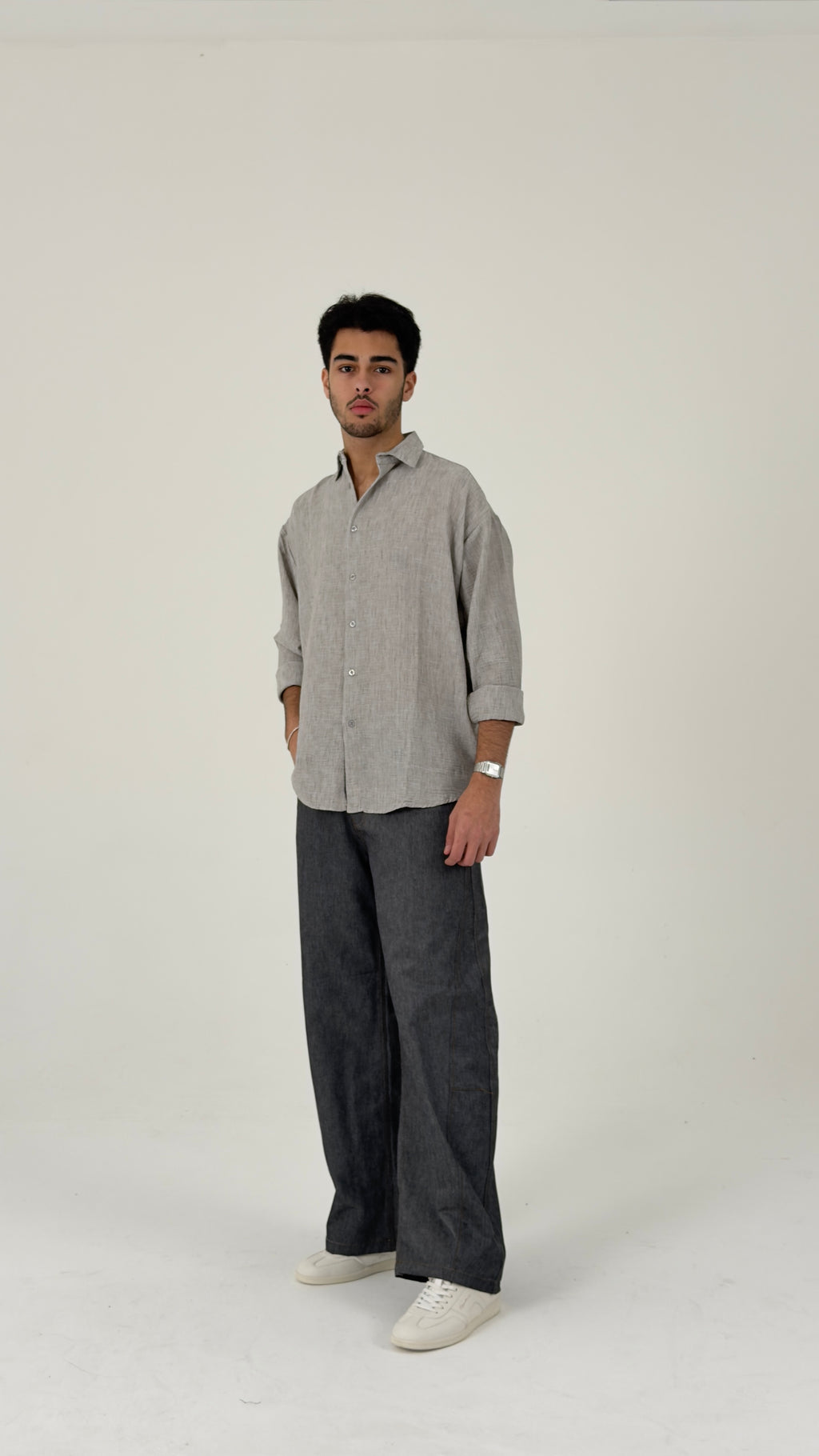 Relaxed-Fit Textured Shirt in Stone Grey