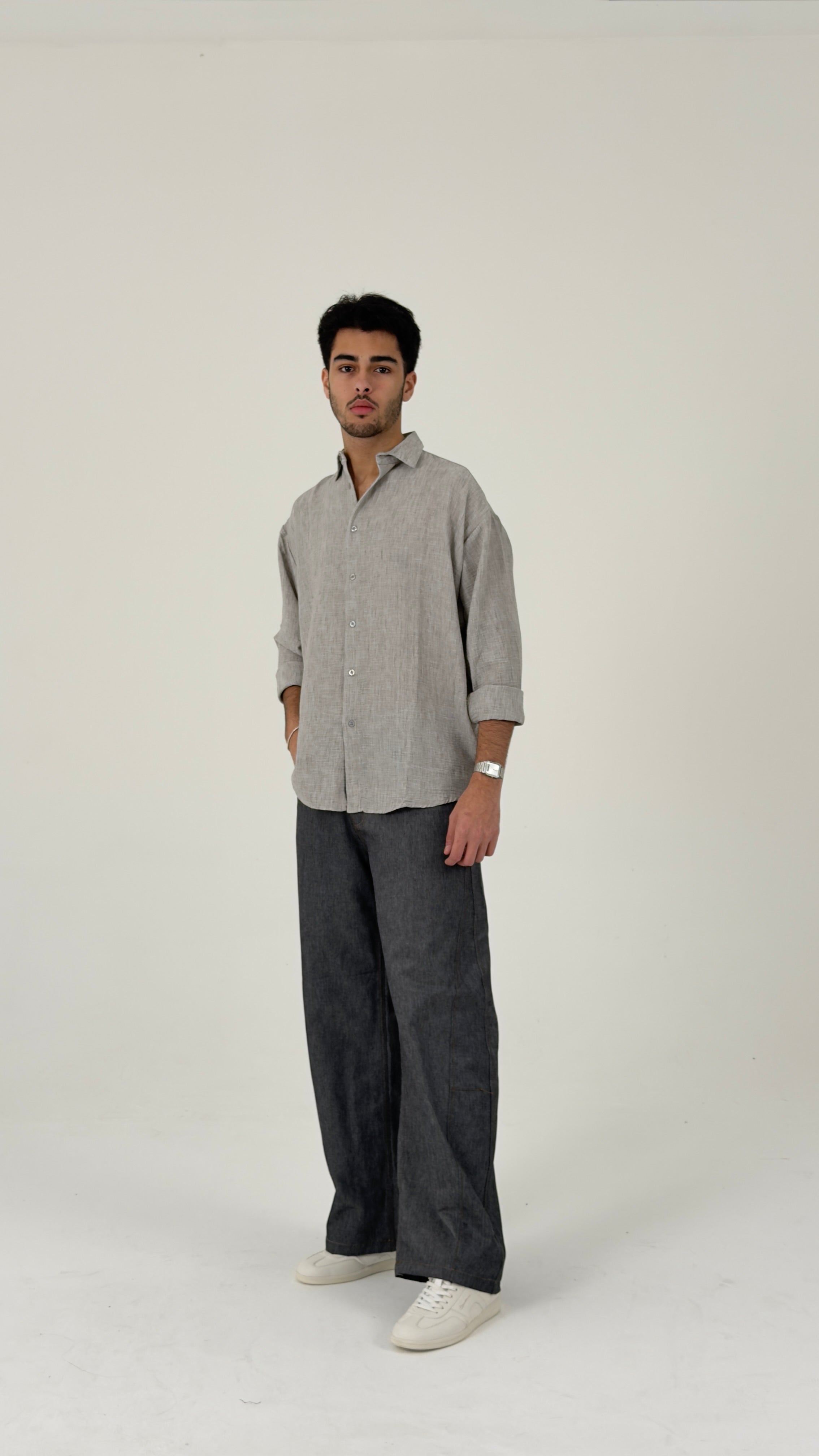 Relaxed-Fit Textured Shirt in Stone Grey